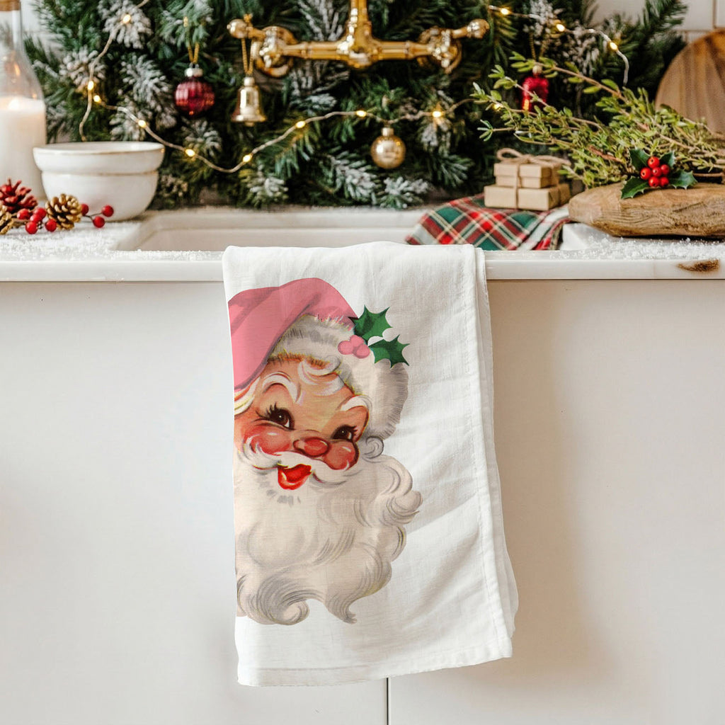 Pink Santa Vintage Kitchen Towel
