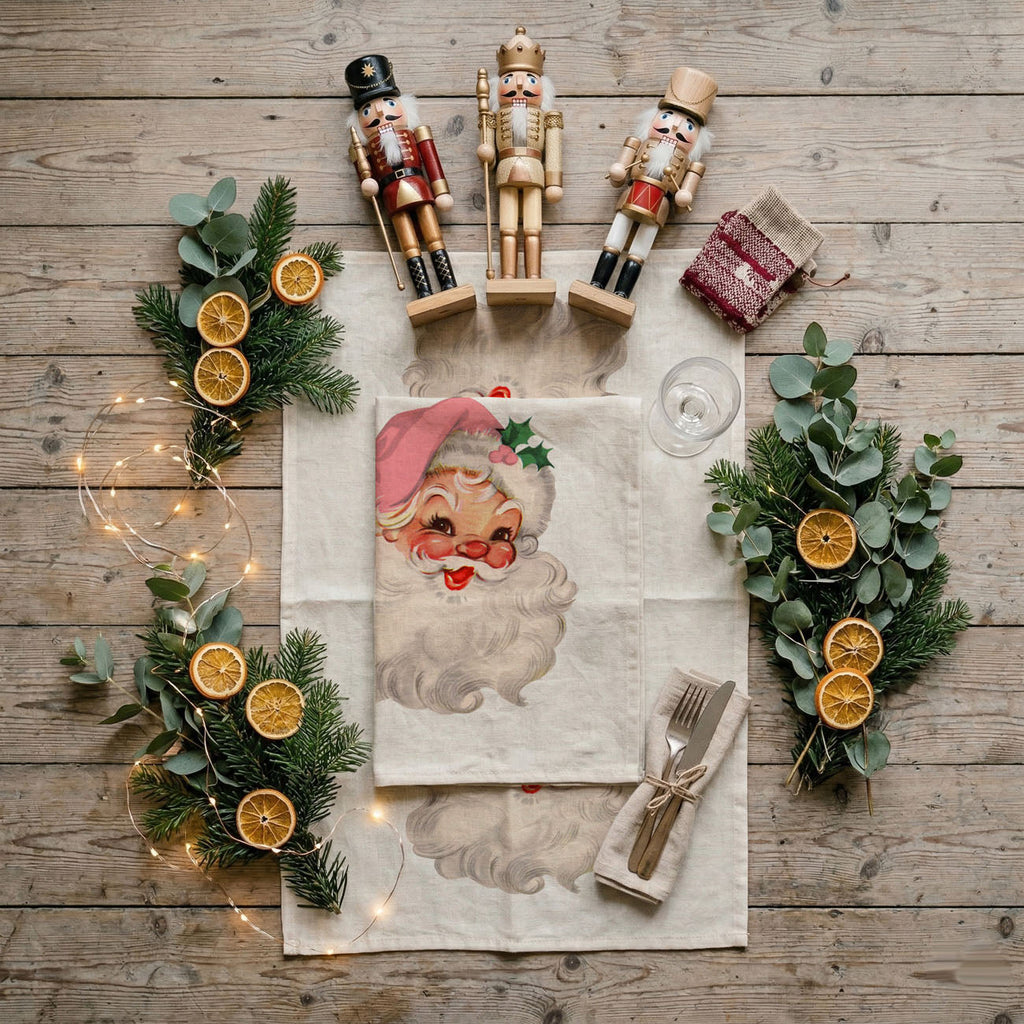 Pink Santa Vintage Kitchen Towel