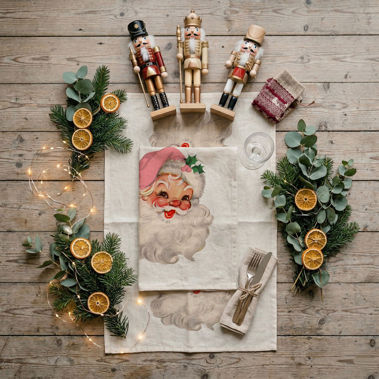 Pink Santa Vintage Kitchen Towel
