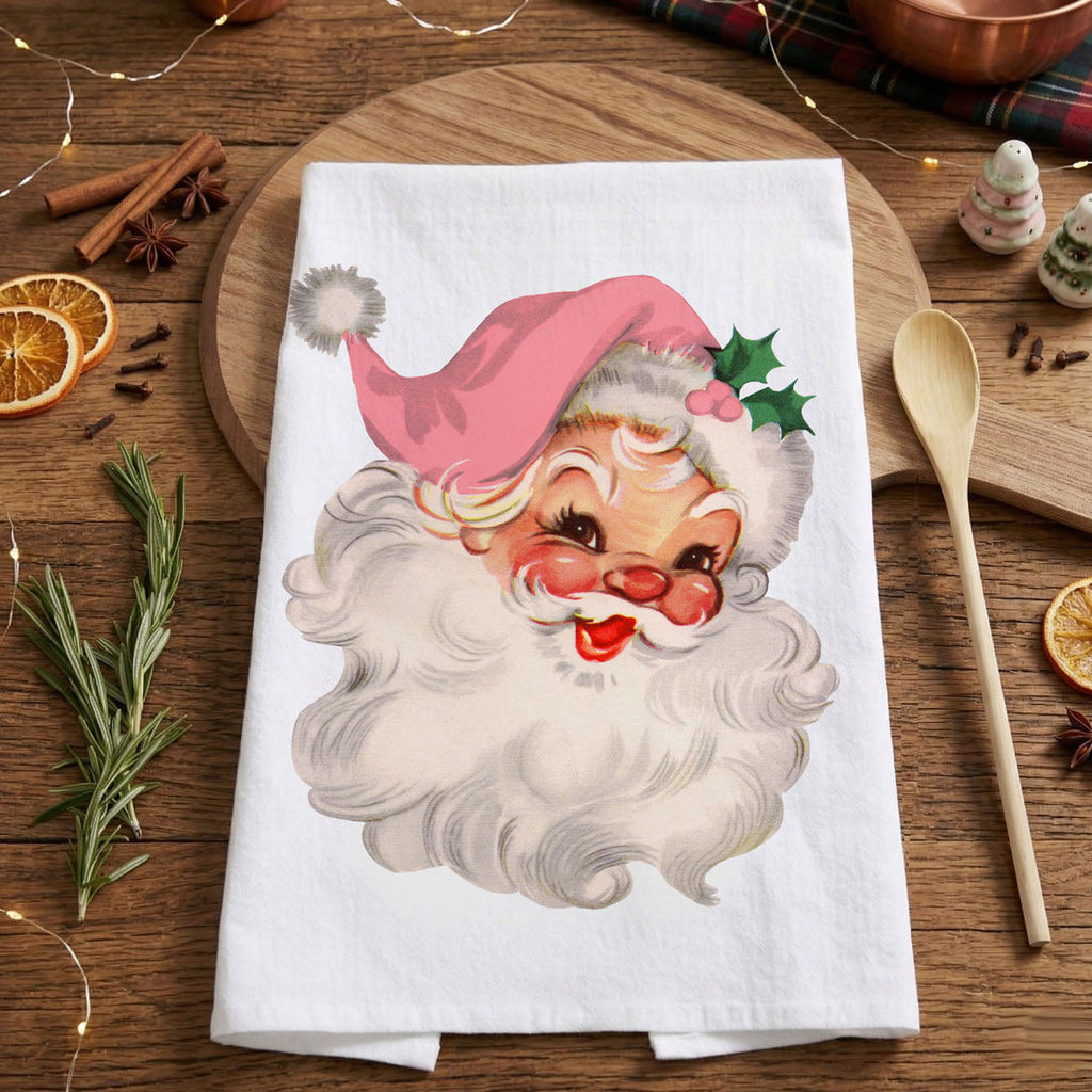 Pink Santa Vintage Kitchen Towel
