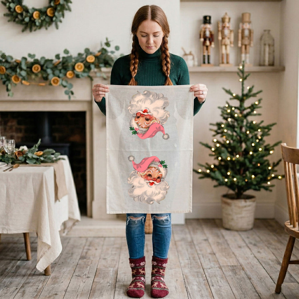 Pink Santa Vintage Kitchen Towel
