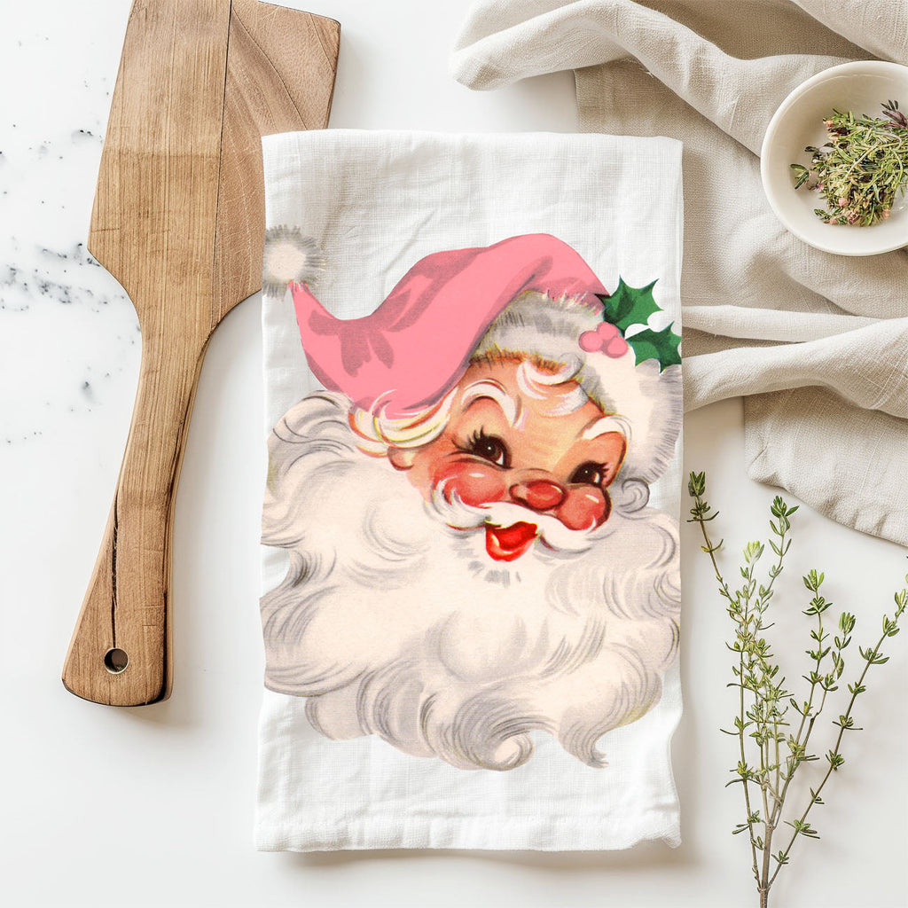 Pink Santa Vintage Kitchen Towel