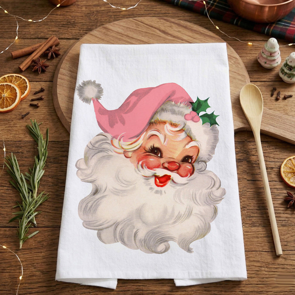 Pink Santa Vintage Kitchen Towel