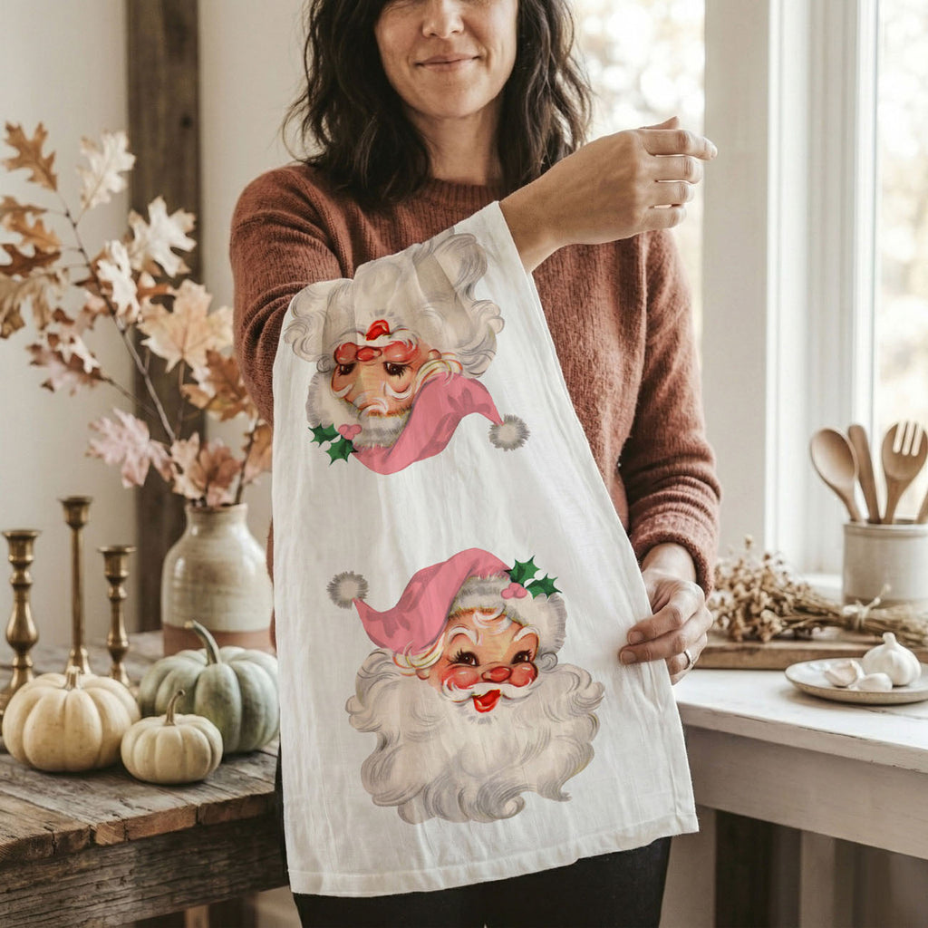 Pink Santa Vintage Kitchen Towel