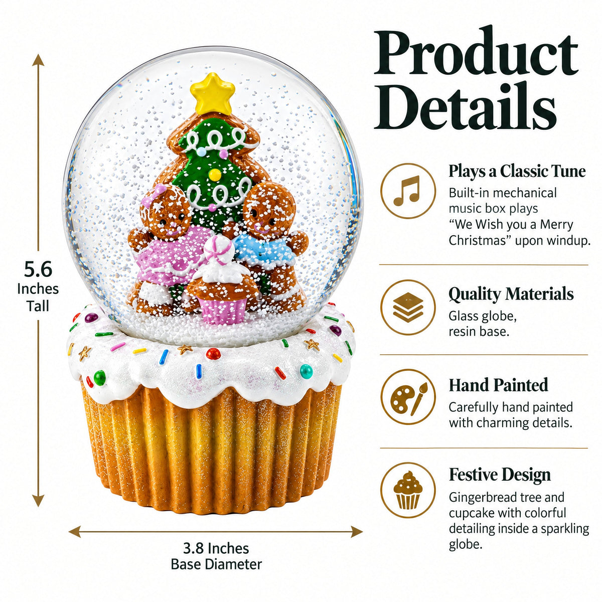 Gingerbread Family and Cupcake Musical Christmas Water Globe