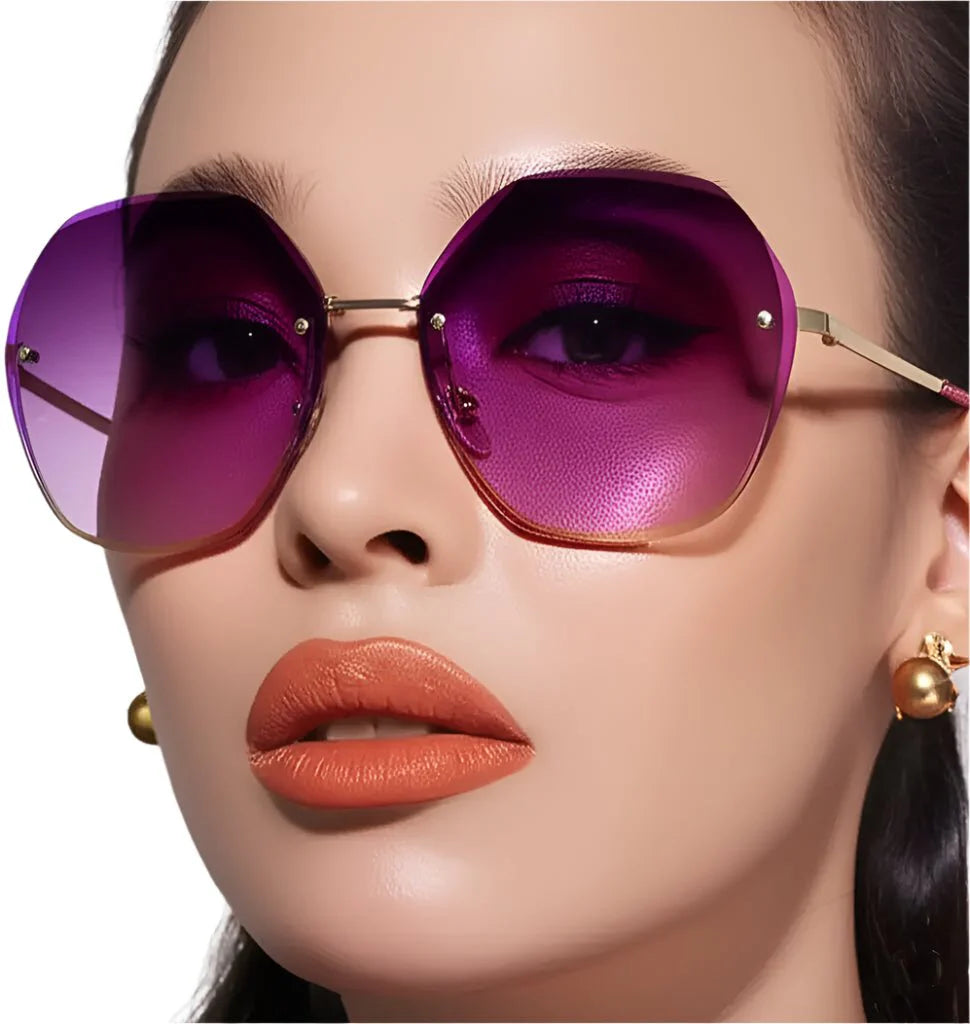 Polygonal Metal Sunglasses | Retro Luxury UV Protection Eyewear for Women