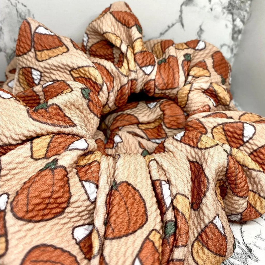 Candy Corn and Pumpkin Bullet Halloween Scrunchie