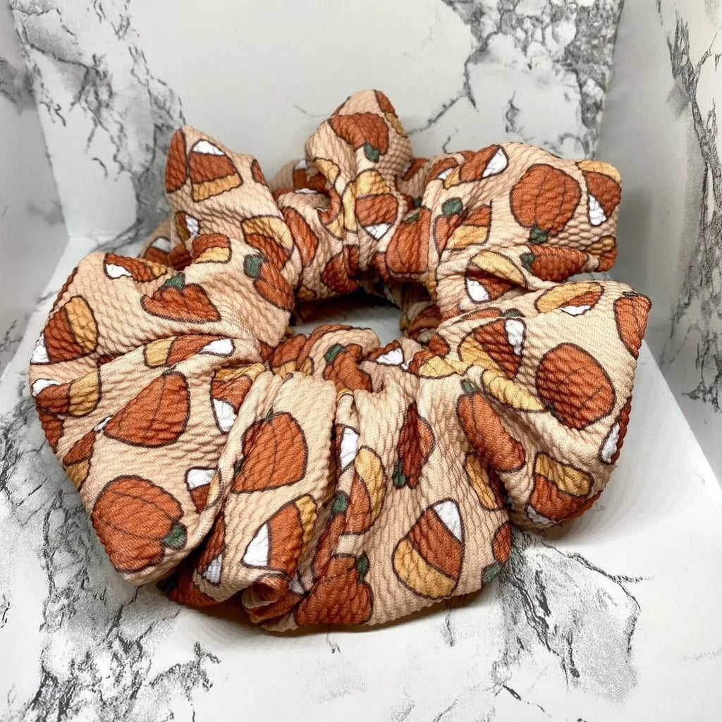 Candy Corn and Pumpkin Bullet Halloween Scrunchie
