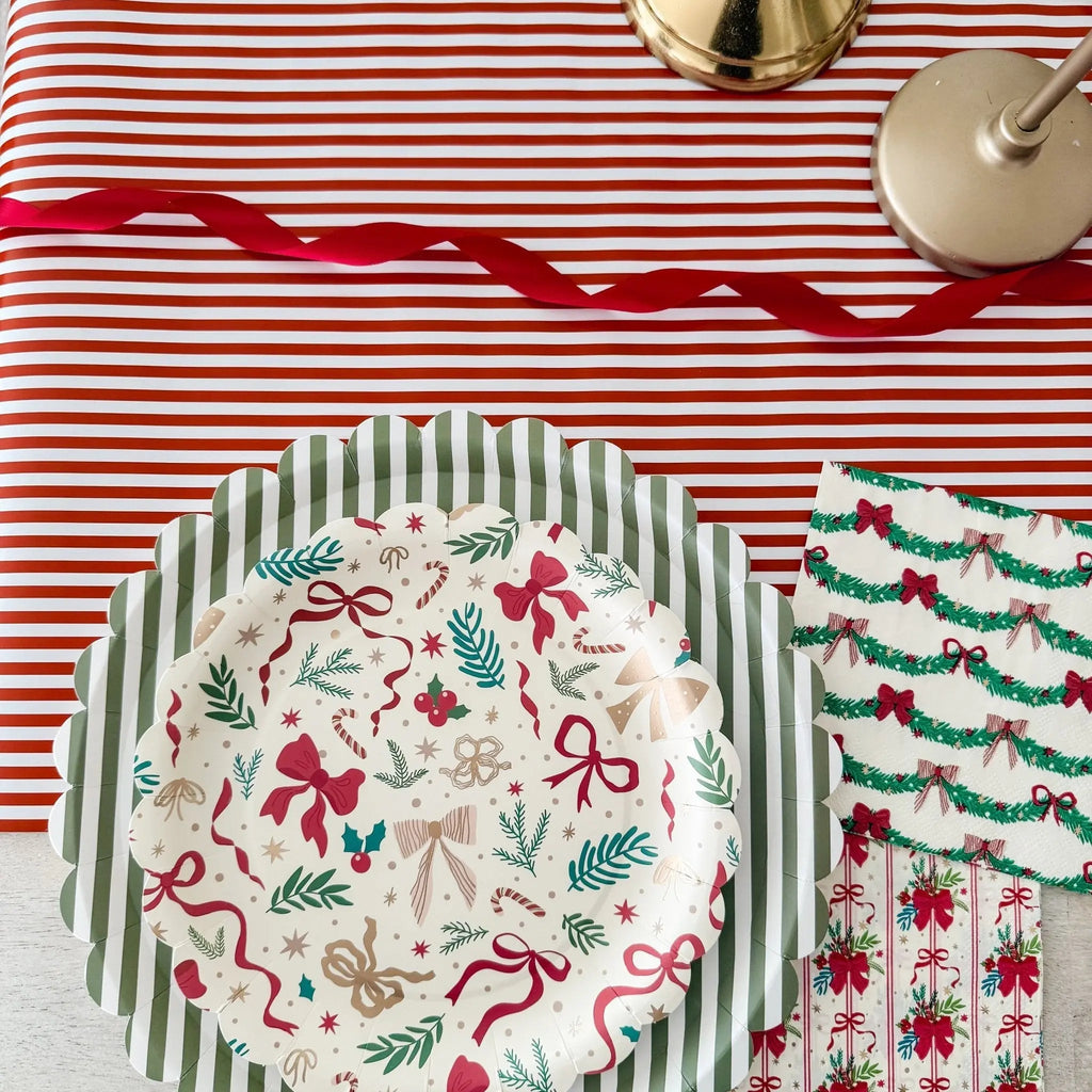 Red Striped Paper Table Runner – 19.5” x 150” | Disposable Party Table Décor