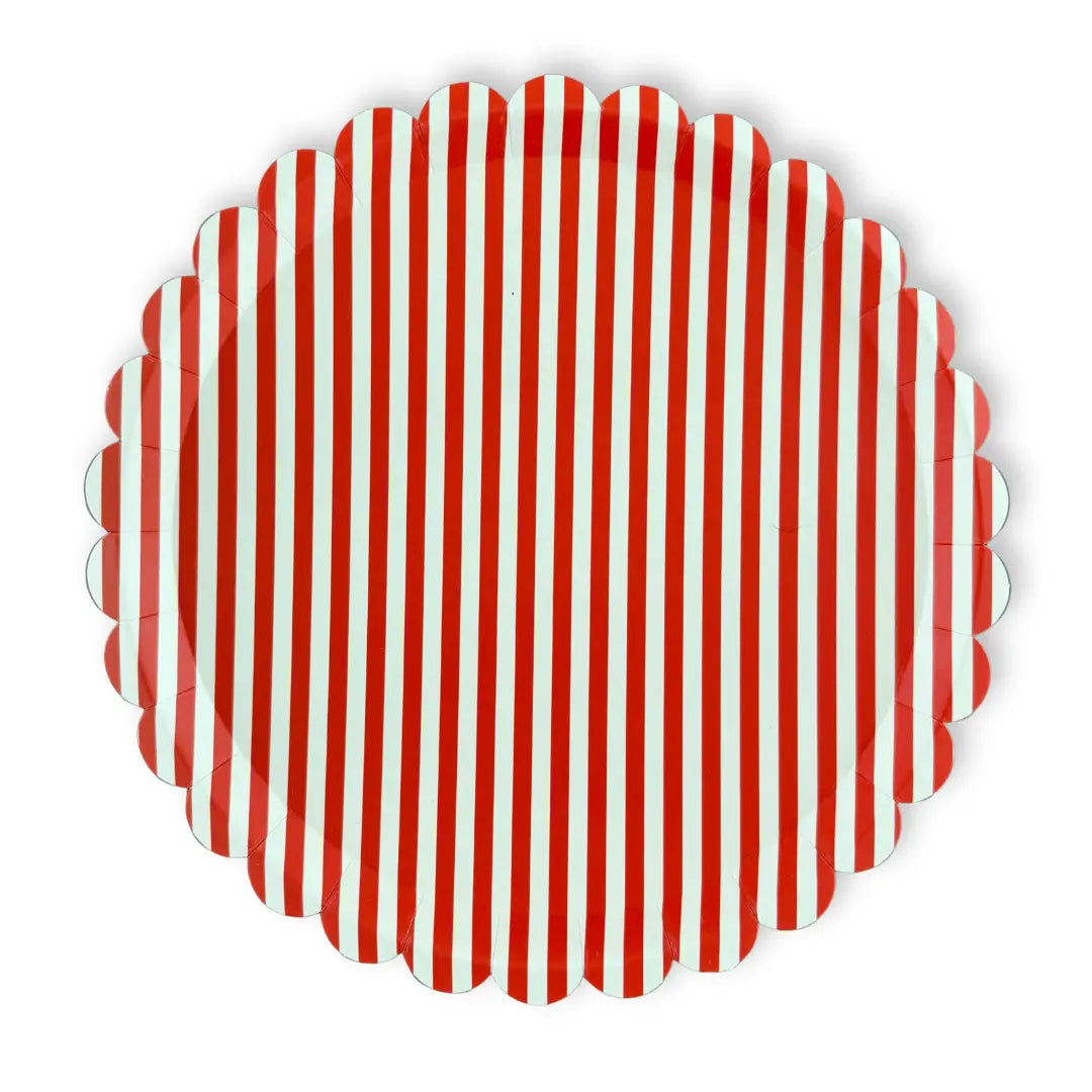 Red & White Candy Stripe Scalloped Dinner Plates (12pcs)
