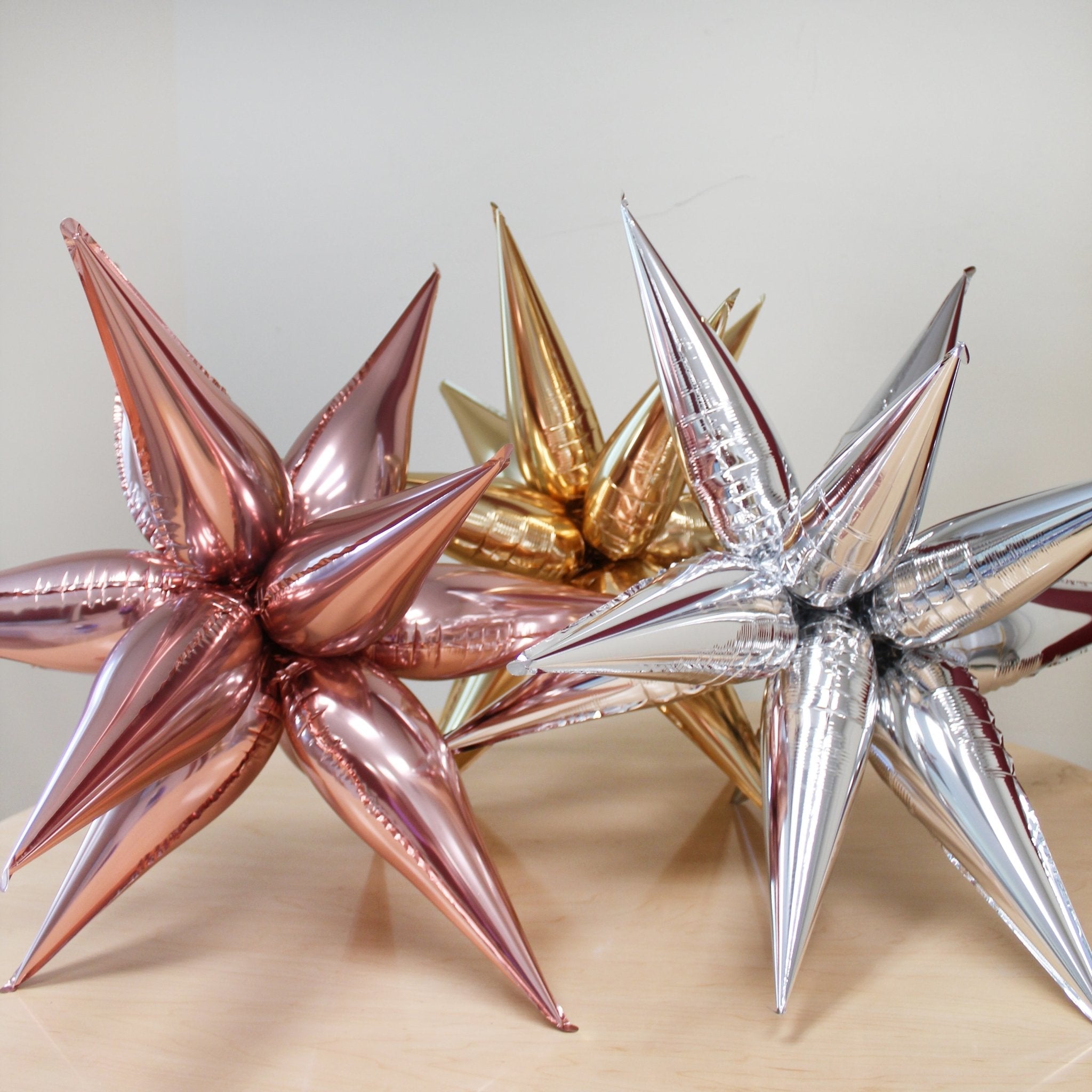 Rose Gold Starburst Cluster Balloon | Chrome Metallic Foil Star