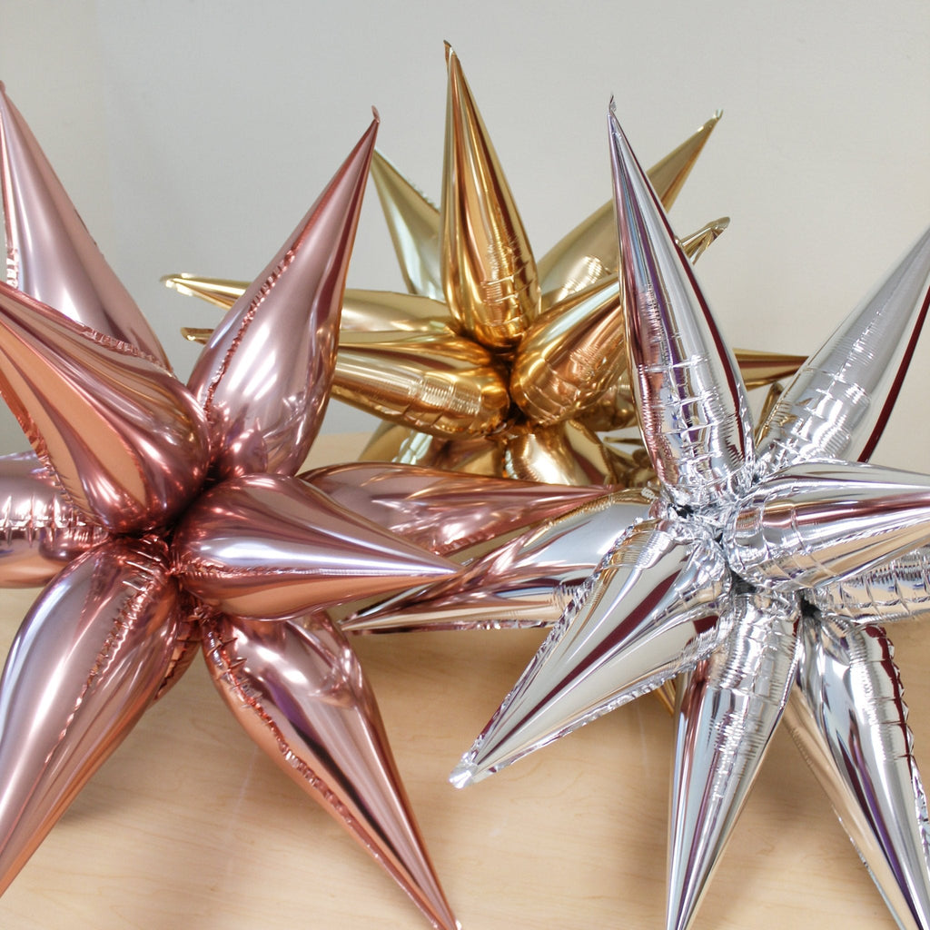 Rose Gold Starburst Cluster Balloon | Chrome Metallic Foil Star
