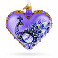 Royal Purple Peacock Heart Glass Ornament