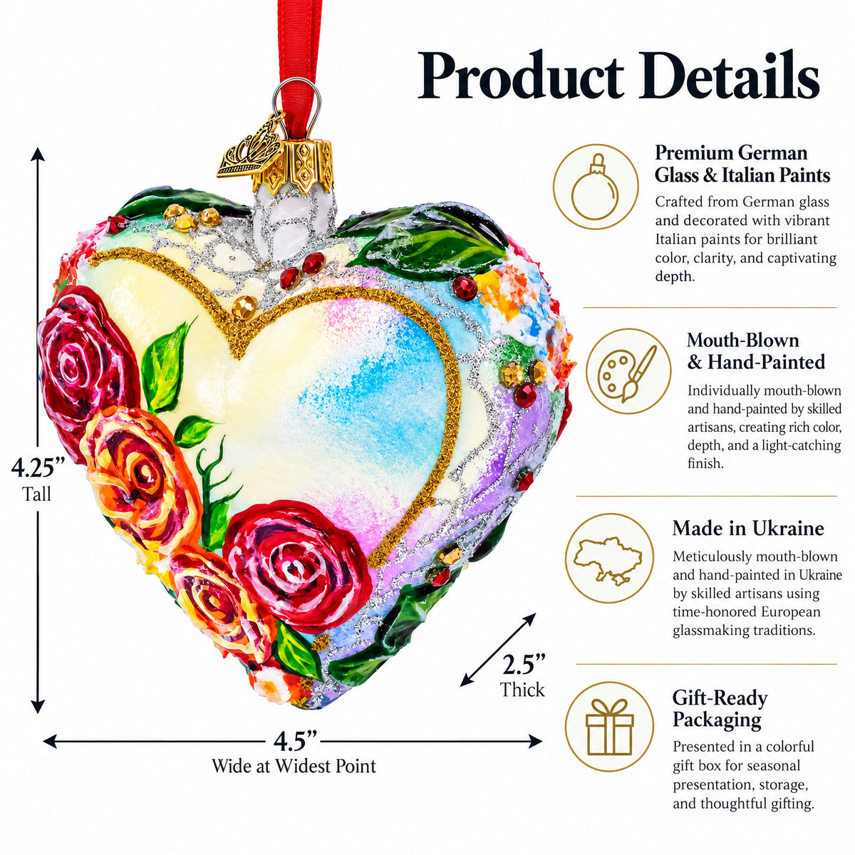 Pastel Rose Garden Heart Glass Ornament