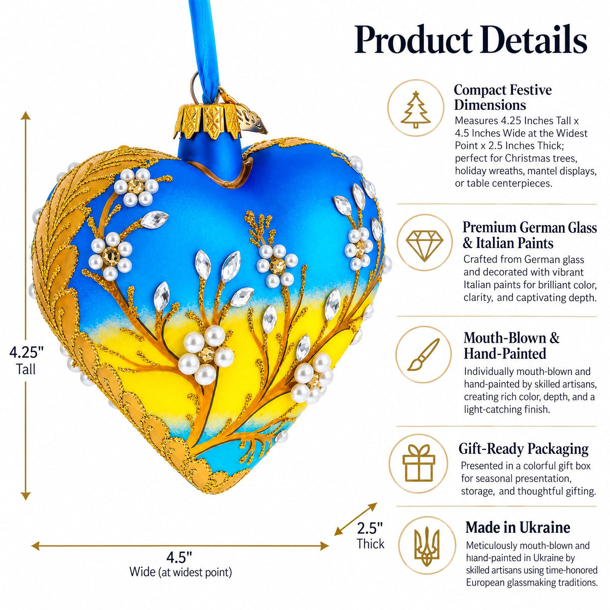 Golden Sunrise Bird Heart Glass Ornament