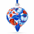 White and Blue Floral Blossom Onion-Shape Finial Glass Christmas Ornament