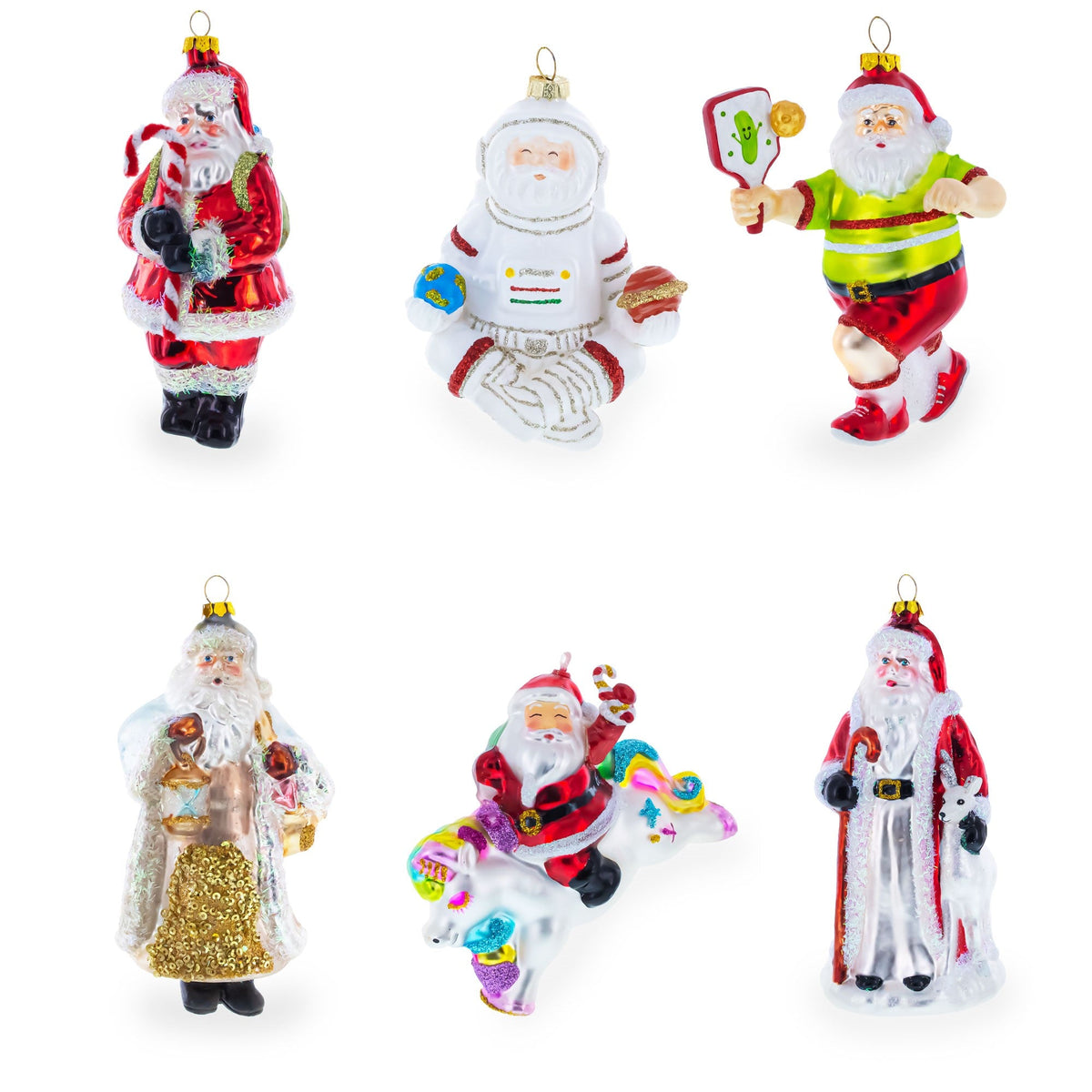 Santa Boogying in Festive Red Attire Glass Christmas Ornament