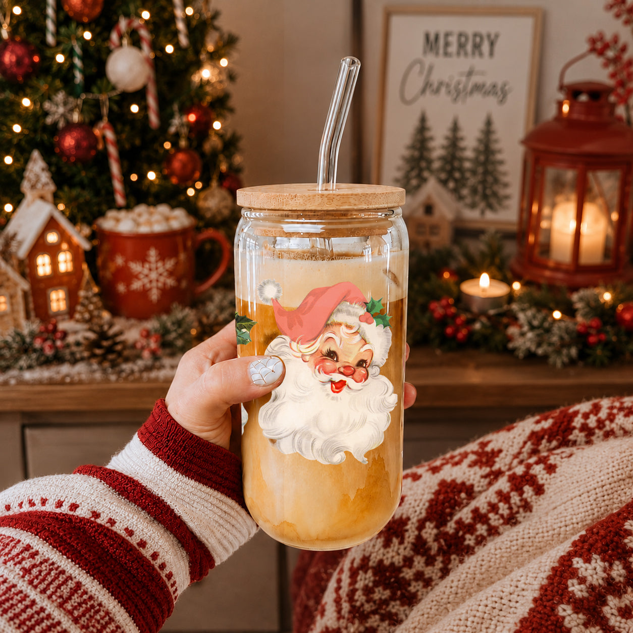 Vintage Santa 17oz Glass Mug