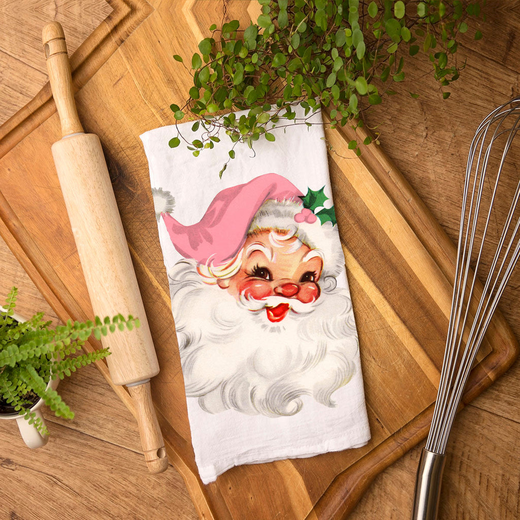 Pink Santa Vintage Kitchen Towel