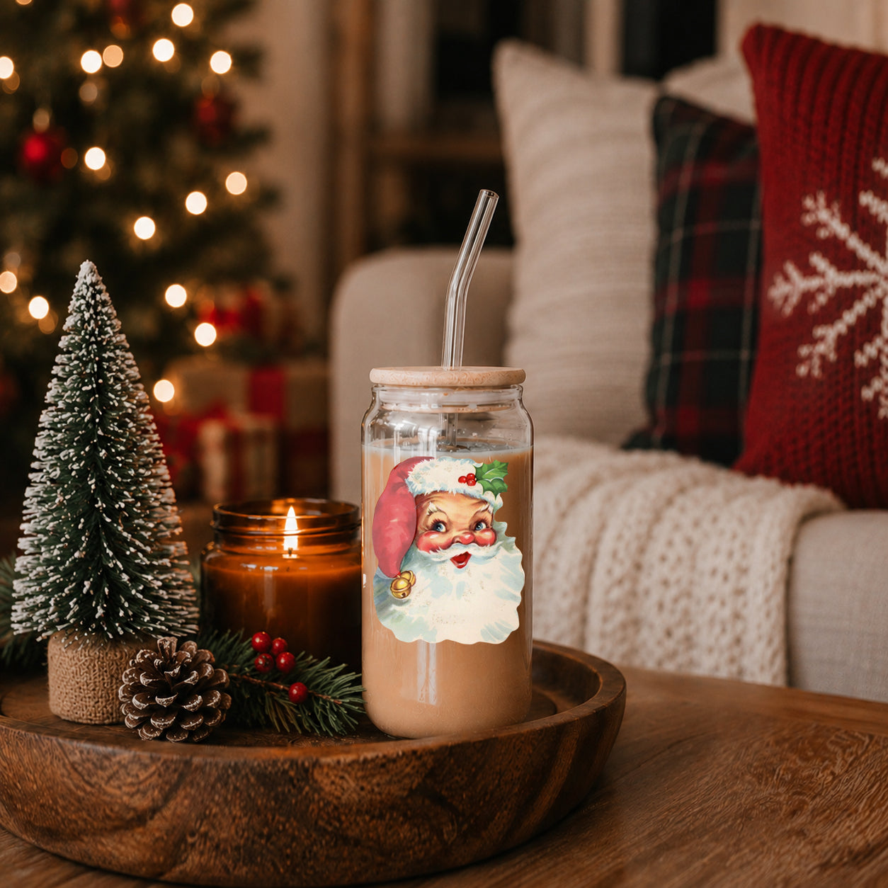 Vintage Santa 17oz Glass Mug