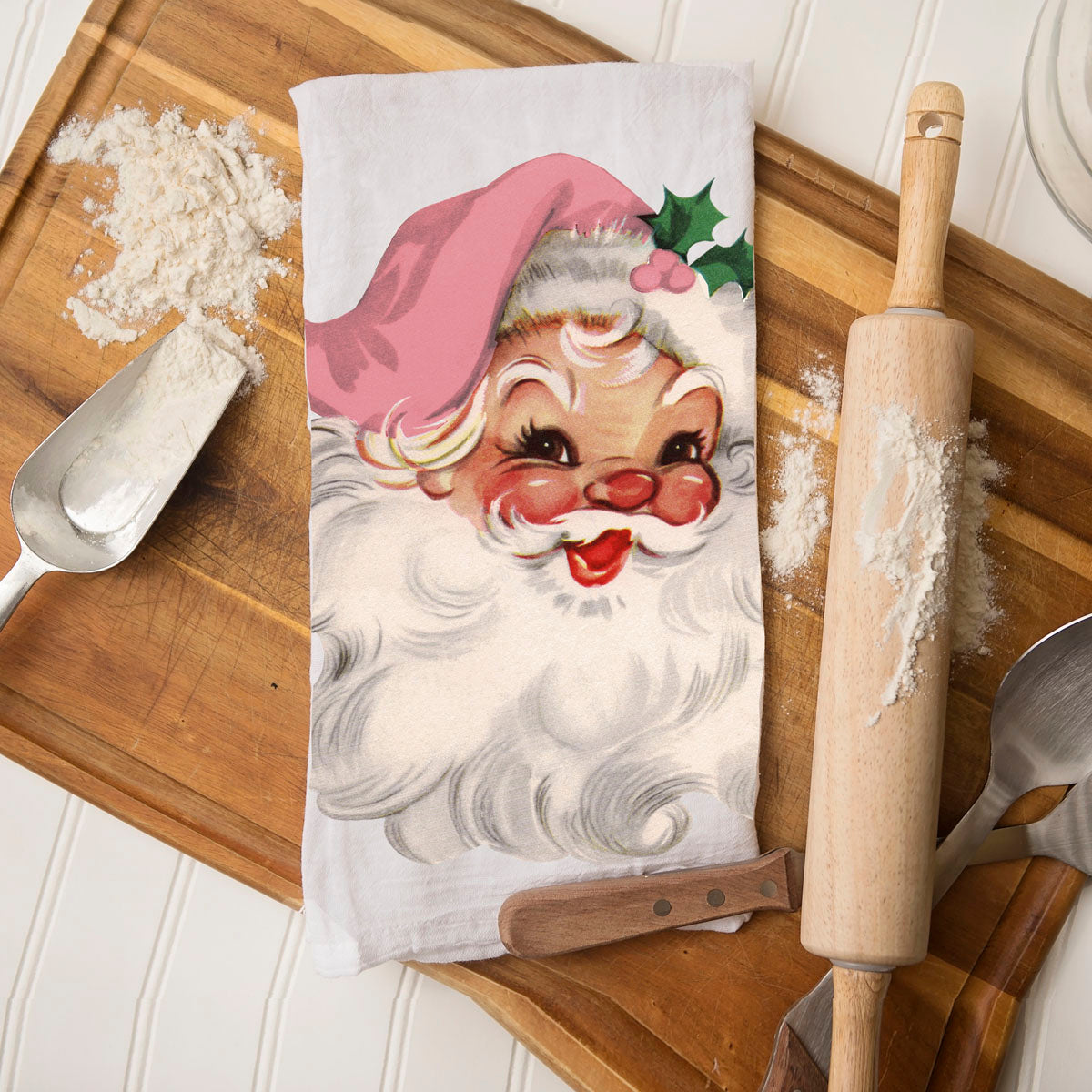 Pink Santa Vintage Kitchen Towel