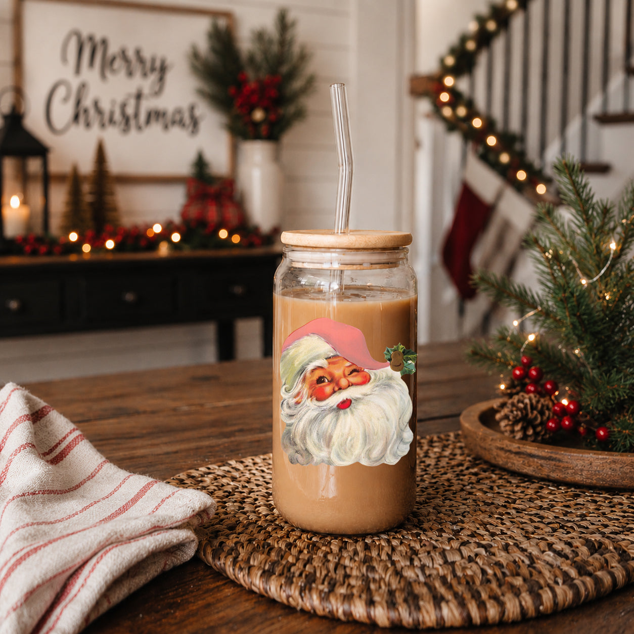 Vintage Santa 17oz Glass Mug