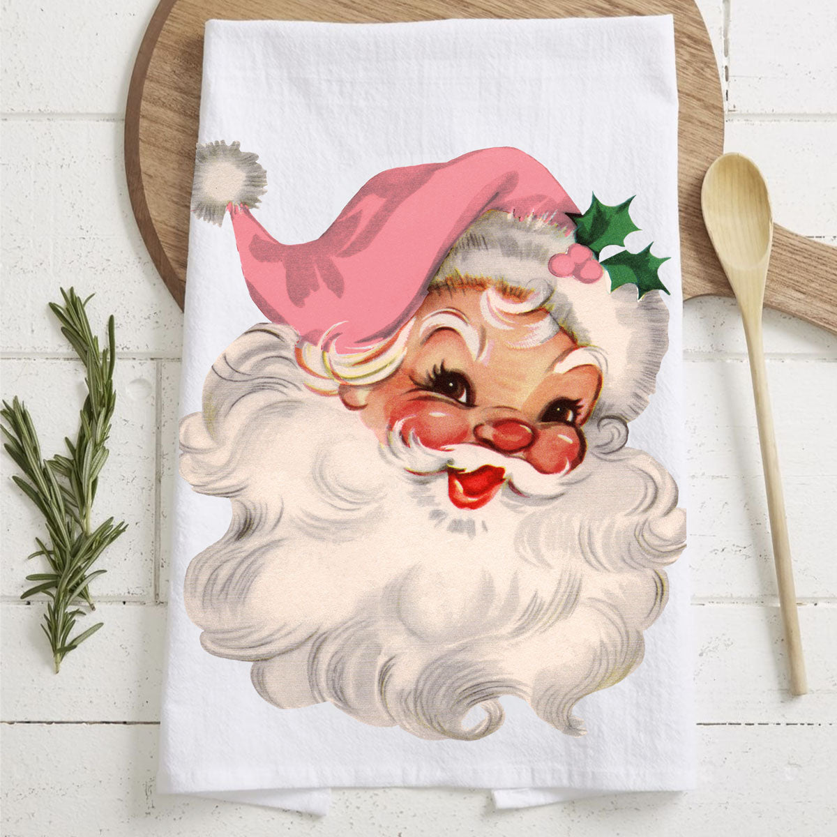 Pink Santa Vintage Kitchen Towel