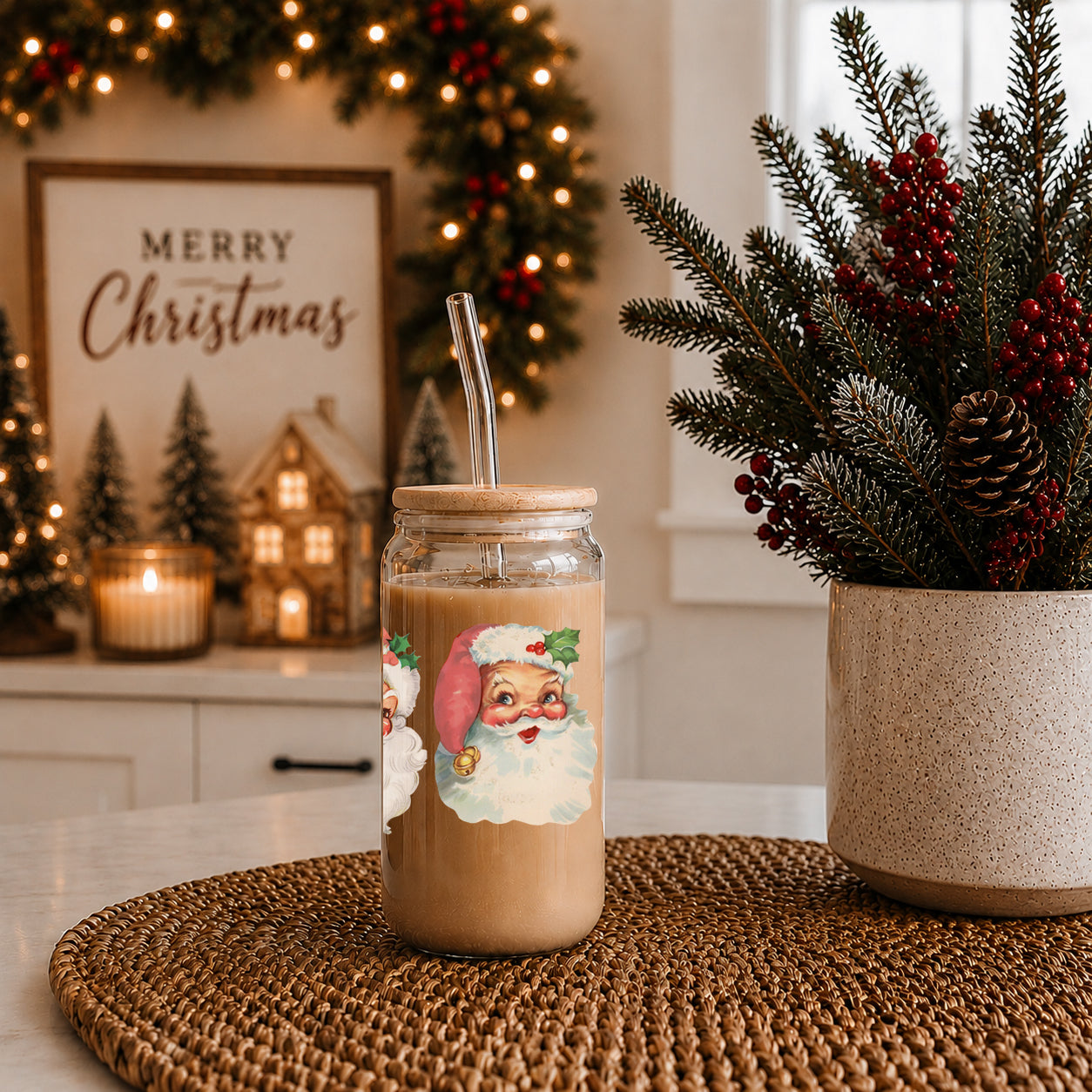 Vintage Santa 17oz Glass Mug