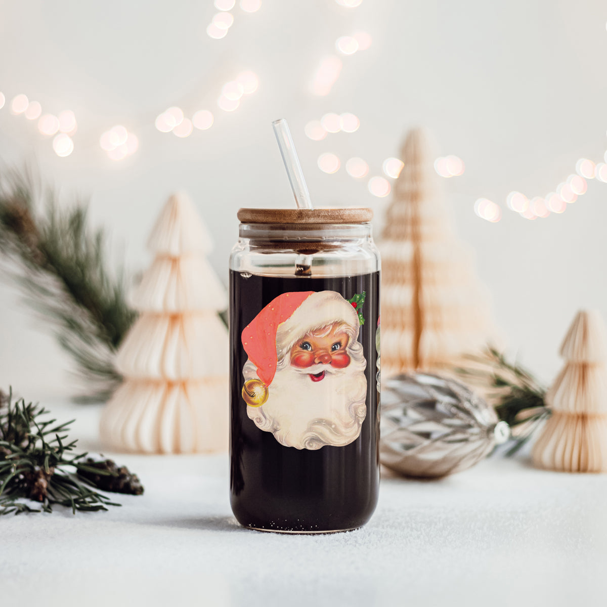 Vintage Santa 17oz Glass Mug
