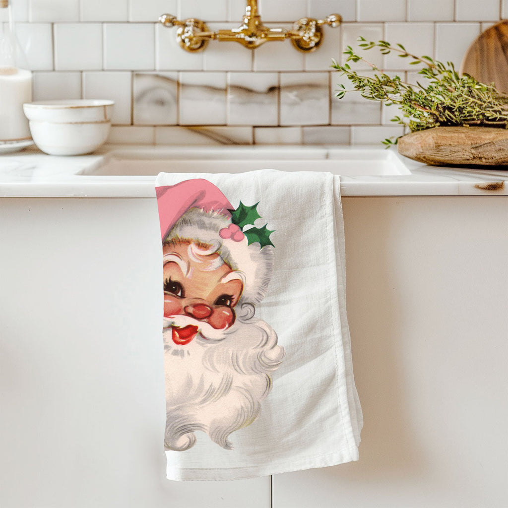 Pink Santa Vintage Kitchen Towel