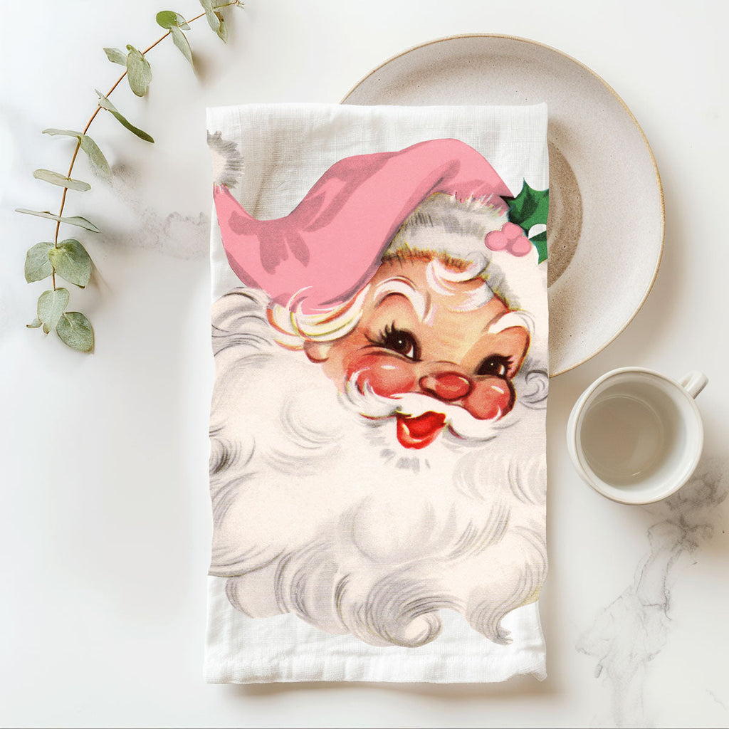 Pink Santa Vintage Kitchen Towel