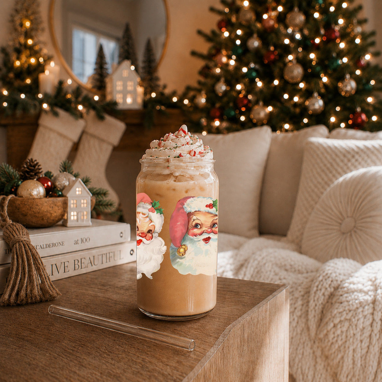 Vintage Santa 17oz Glass Mug