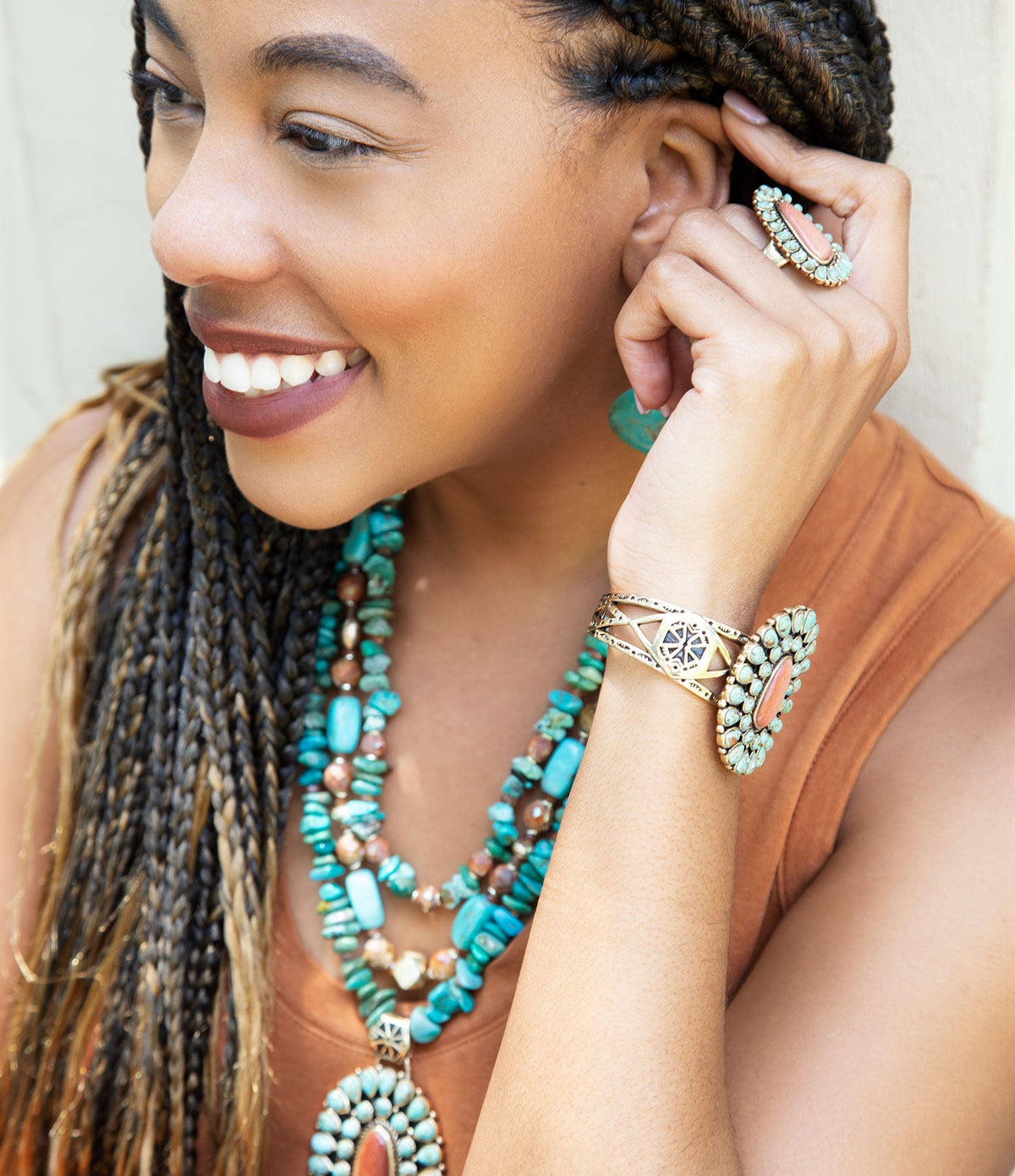 Sedona Blue Turquoise Goldtone Statement Cuff Bracelet