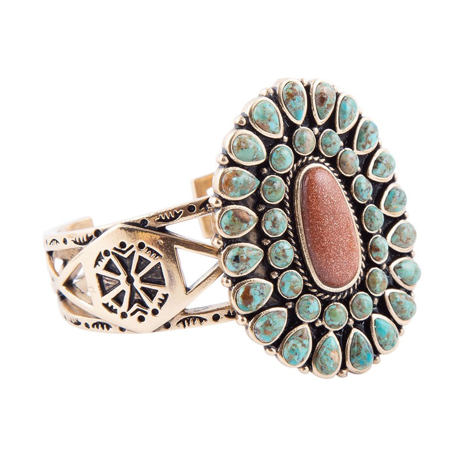 Sedona Blue Turquoise Goldtone Statement Cuff Bracelet
