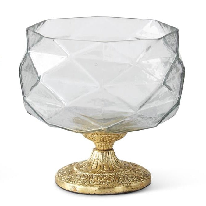 Pressed Glass Bowl on Gold Filigree Pedestal – Small | 6.25"