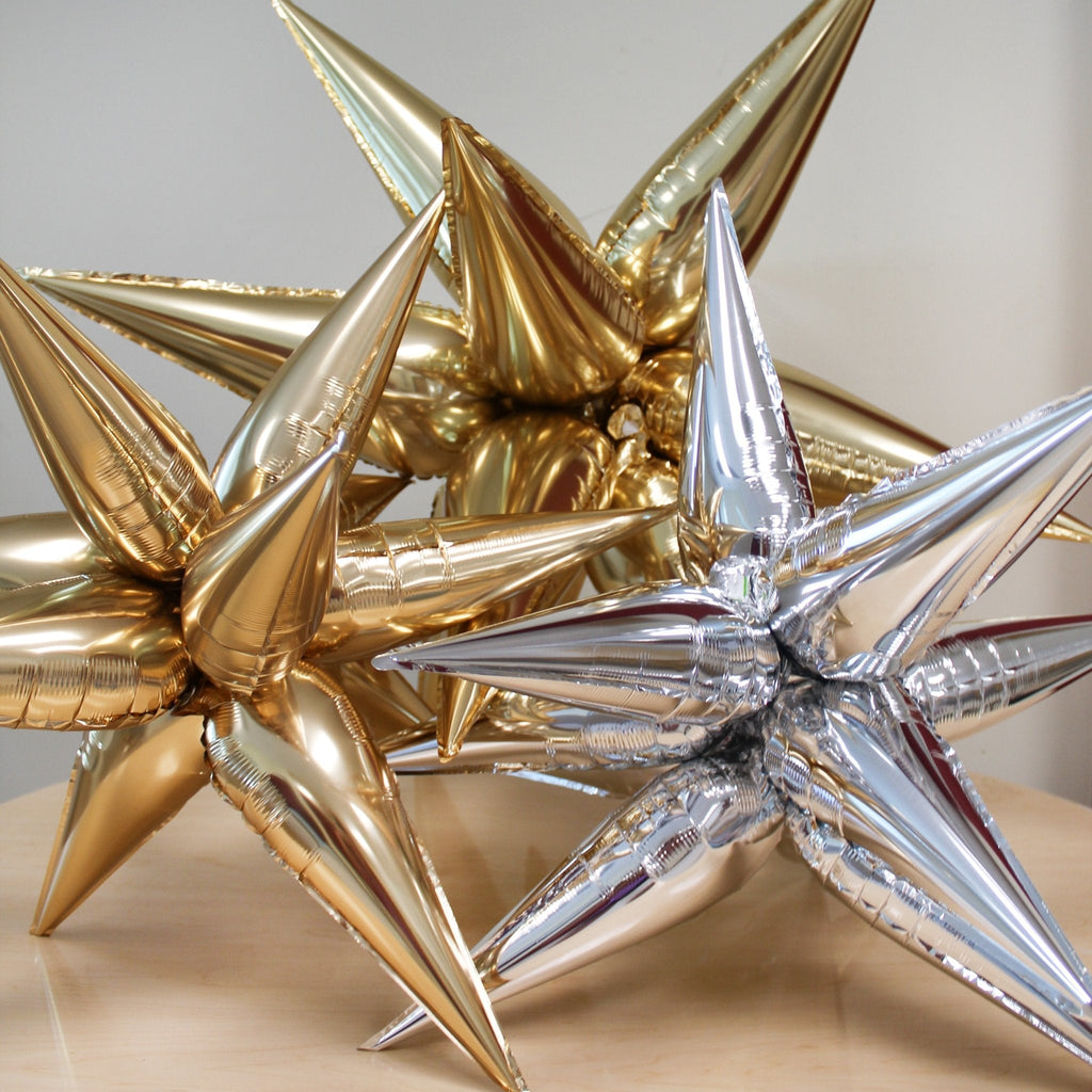 Silver Starburst Cluster Balloon | 12-Point Metallic Foil Star