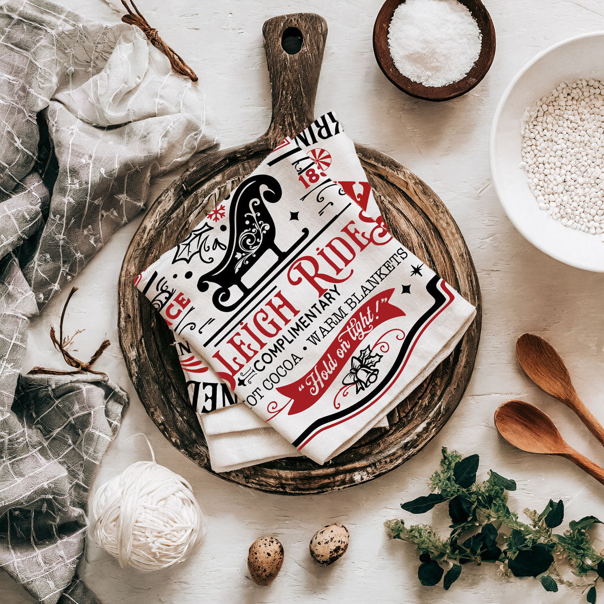 Sleigh + Candy Canes Kitchen Towel