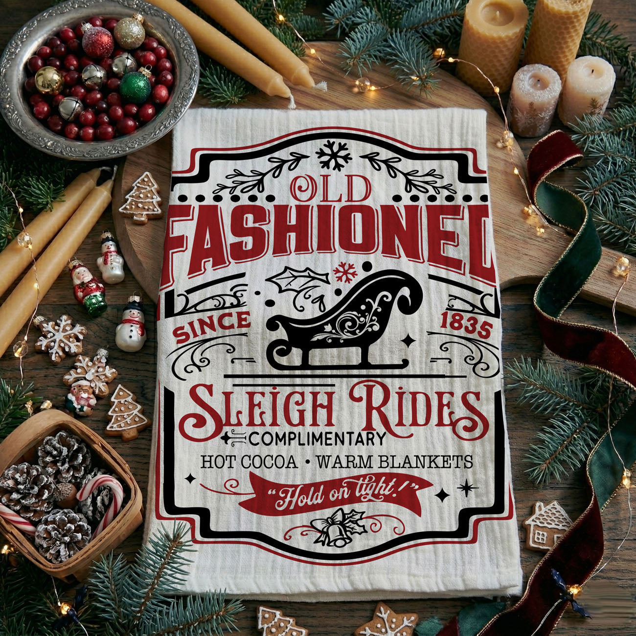 Sleigh + Candy Canes Kitchen Towel