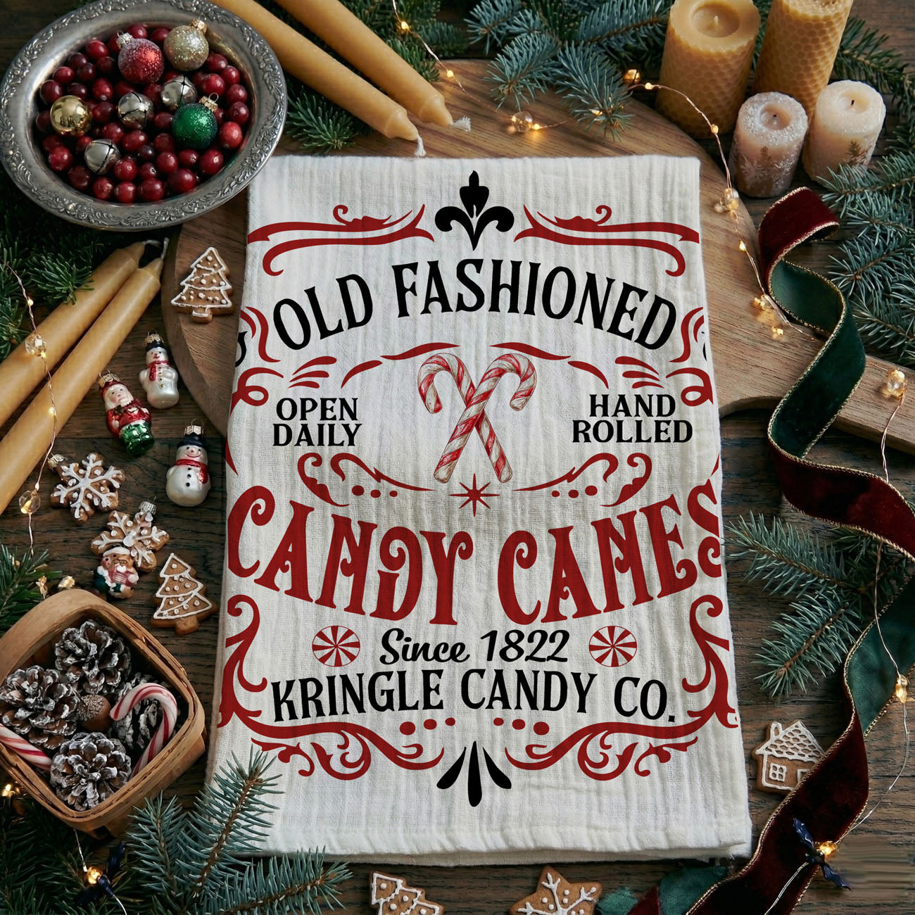 Sleigh + Candy Canes Kitchen Towel