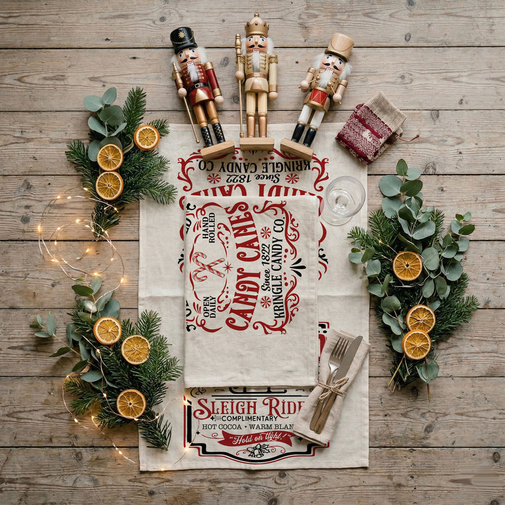 Sleigh + Candy Canes Kitchen Towel