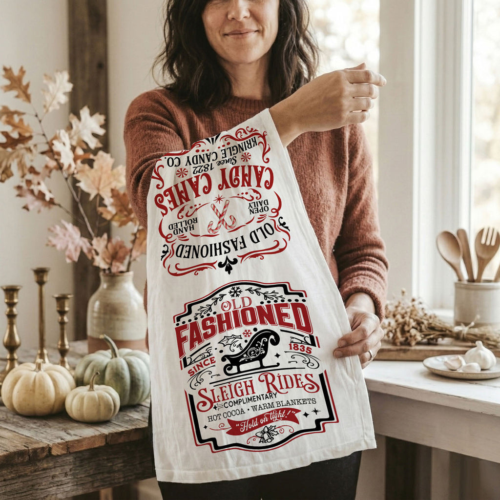 Sleigh + Candy Canes Kitchen Towel