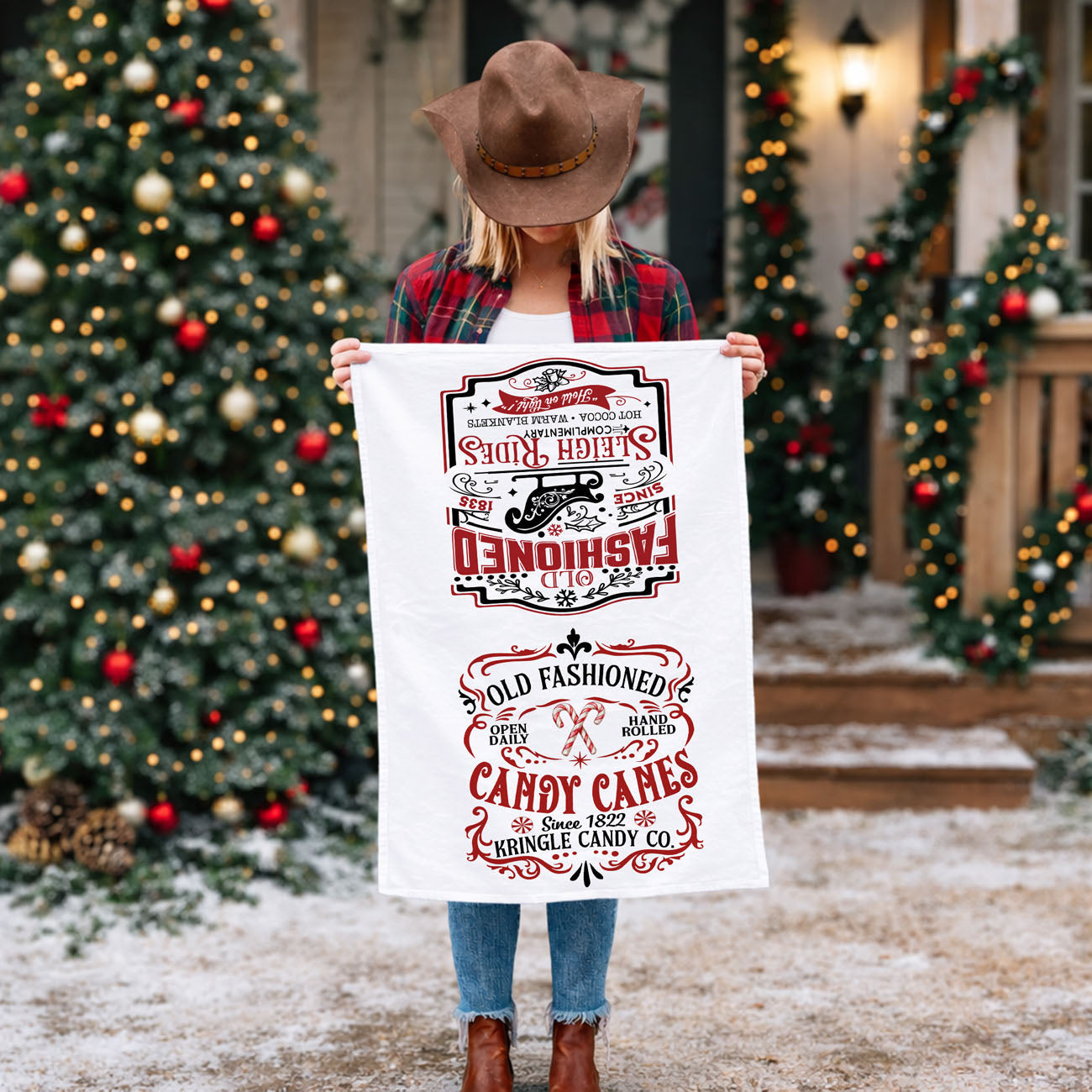 Sleigh + Candy Canes Kitchen Towel