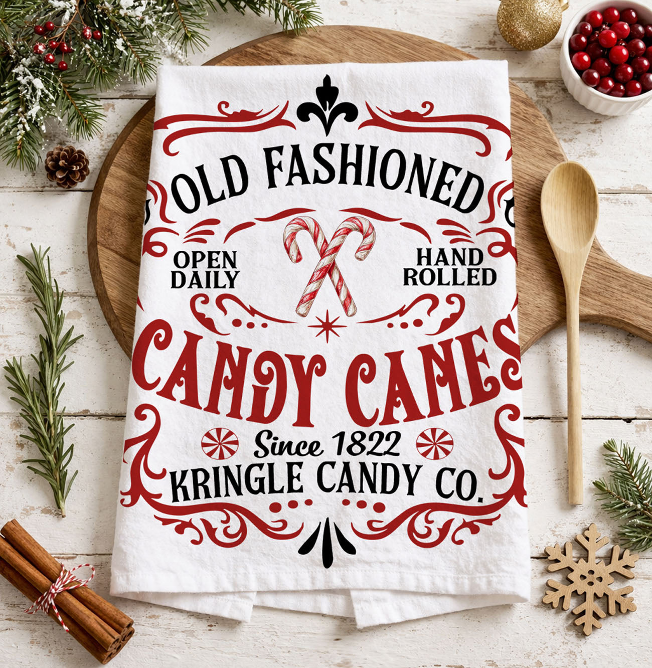 Sleigh + Candy Canes Kitchen Towel