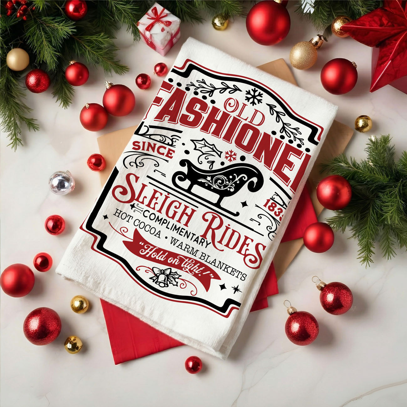 Sleigh + Candy Canes Kitchen Towel
