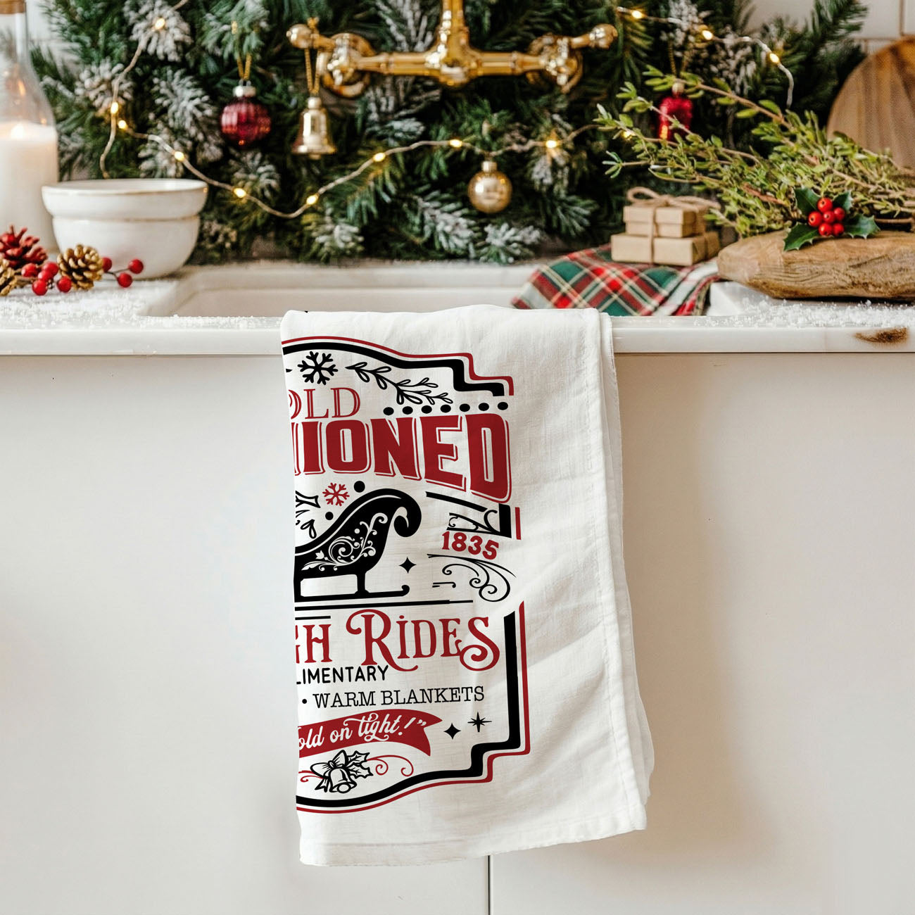Sleigh + Candy Canes Kitchen Towel