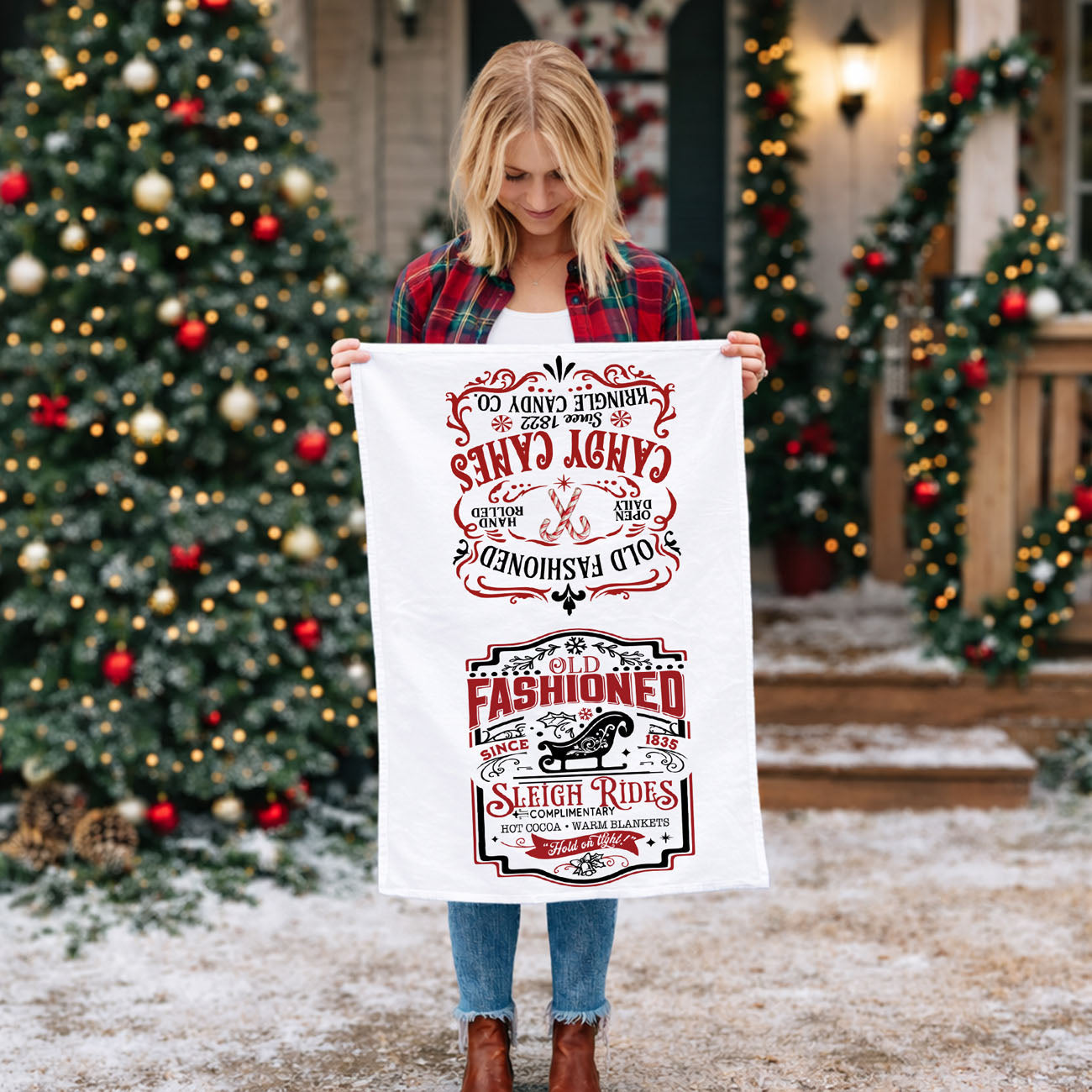 Sleigh + Candy Canes Kitchen Towel
