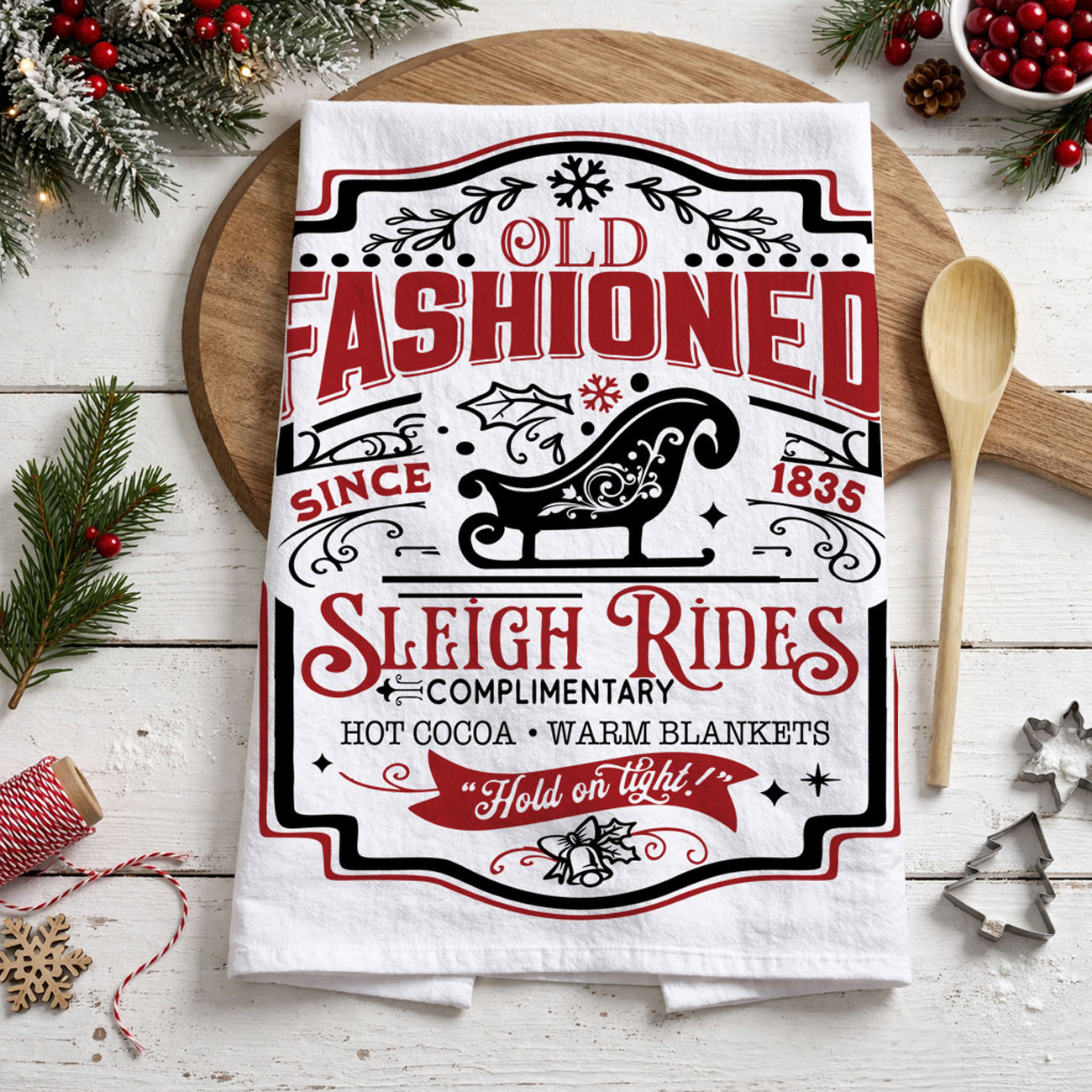 Sleigh + Candy Canes Kitchen Towel