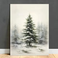 Snowy Pine Tree Canvas Wall Art - Wooden Framed 8x12"