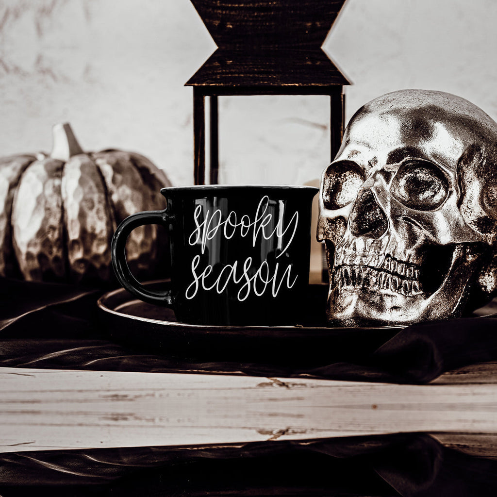 Spooky Season Black Ceramic Mug 14.5oz Halloween Coffee Cup Haunted White Graphics