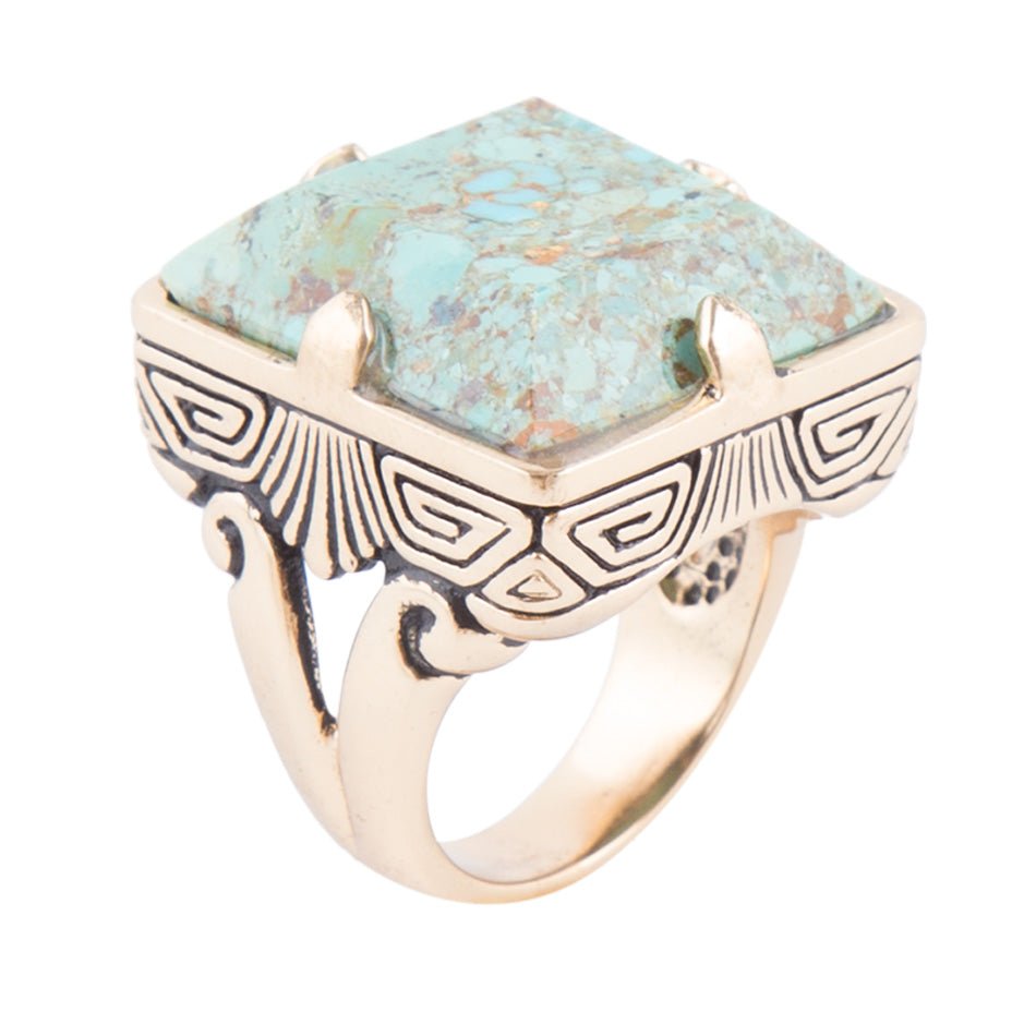 Square Statement Blue Turquoise Golden Ring
